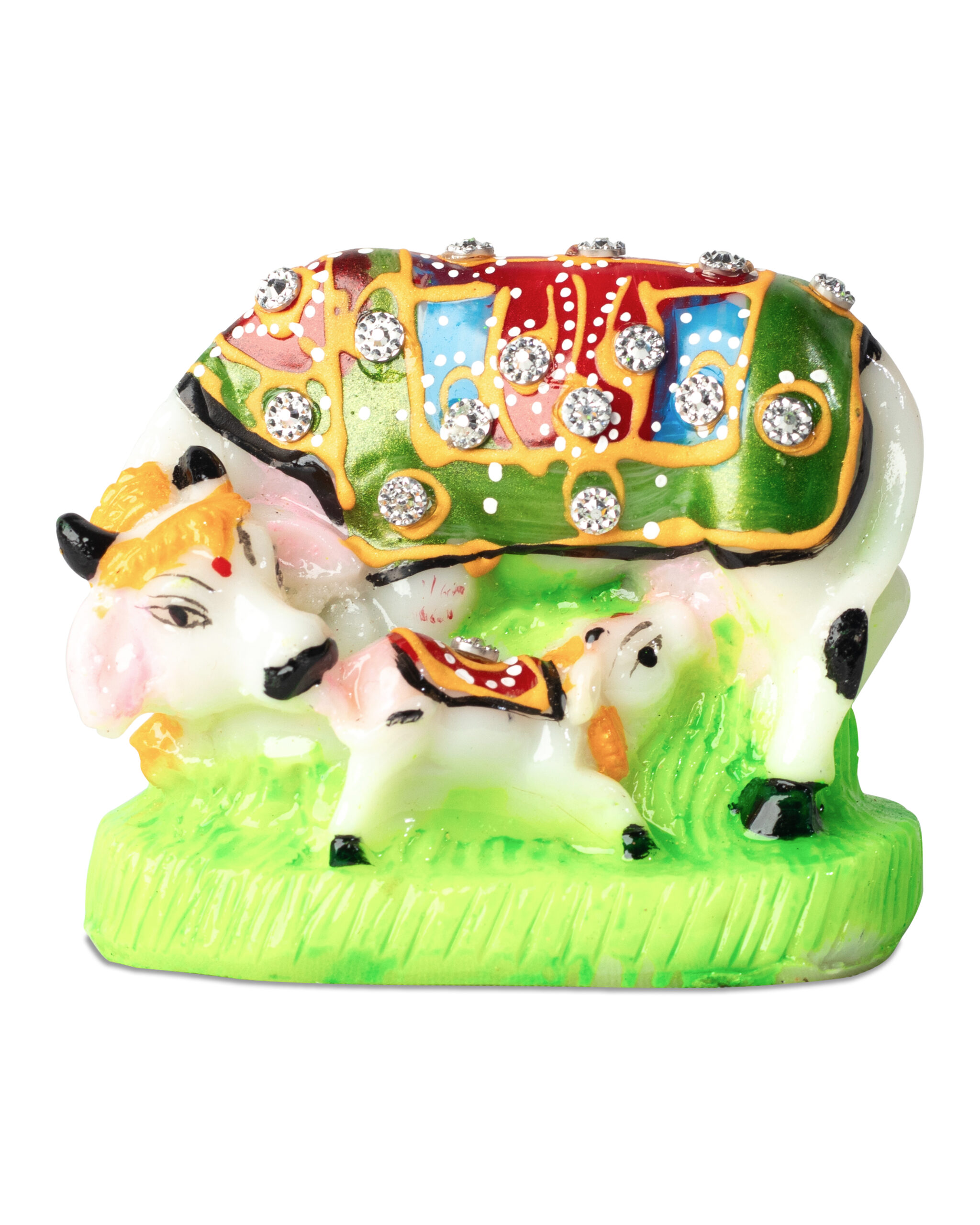 kamdhenu cow and calf idol – 6.5 cm hand painted polyresin decorative showpiece for home, temple & gifting kamdhenu cow and calf idol