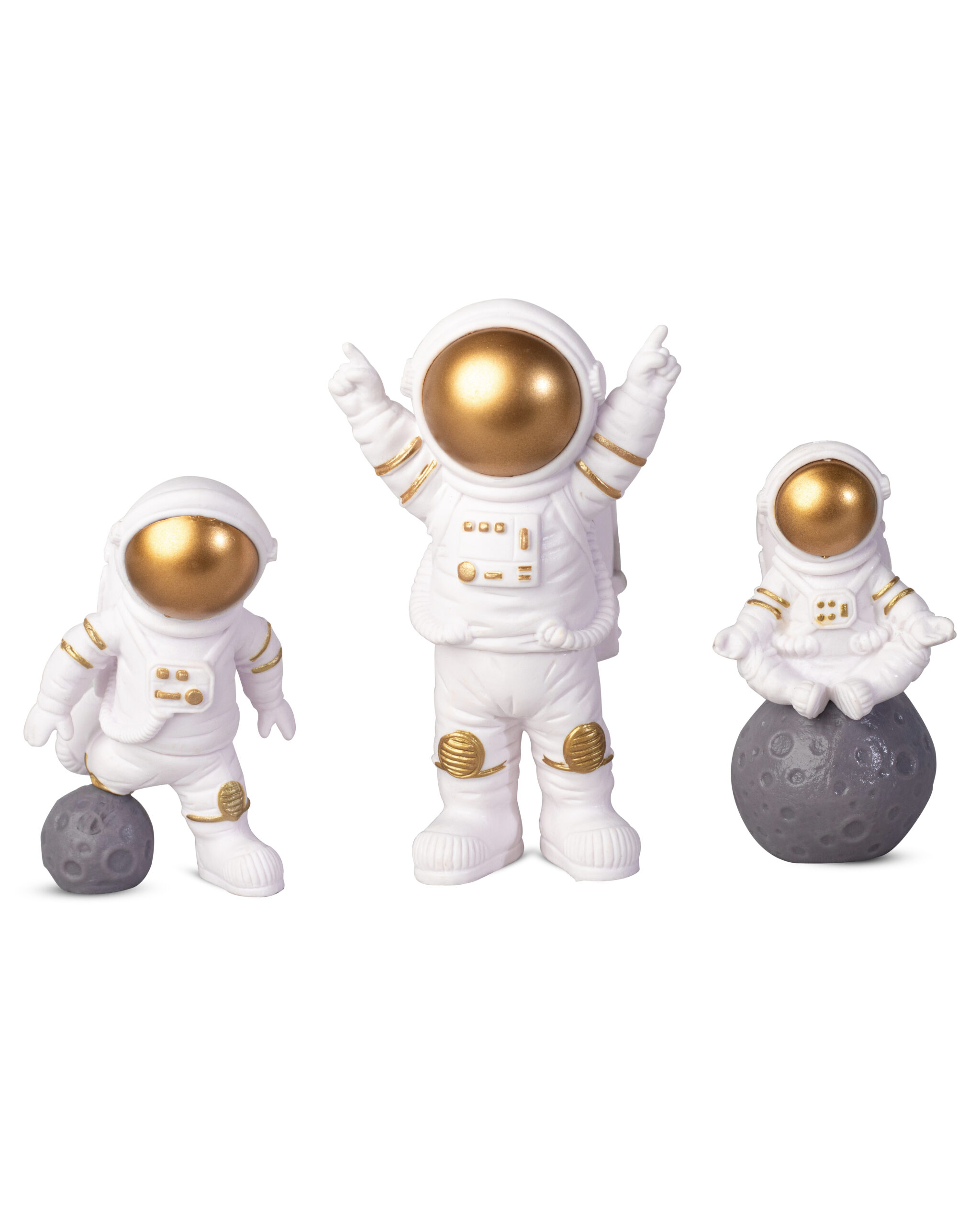 3 piece golden astronaut figurine set – 10 cm handcrafted spaceman ornaments for home, office & car décor Astronaut Figurine Set