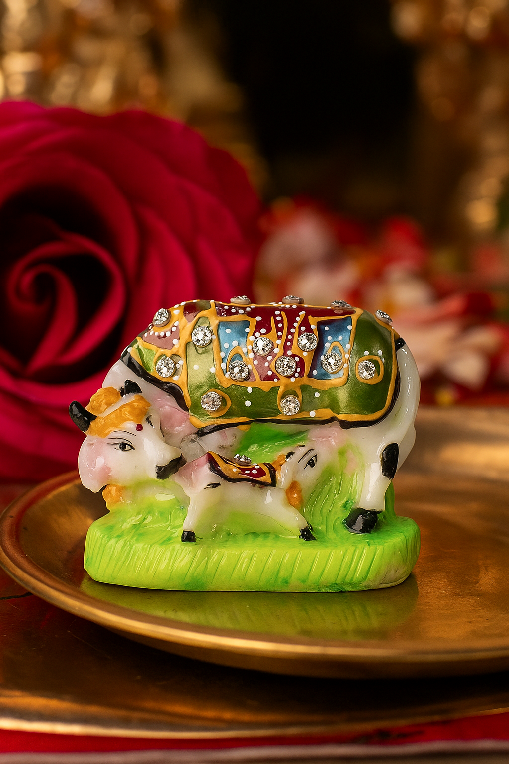 kamdhenu cow and calf idol – 6.5 cm hand painted polyresin decorative showpiece for home, temple & gifting kamdhenu cow and calf idol